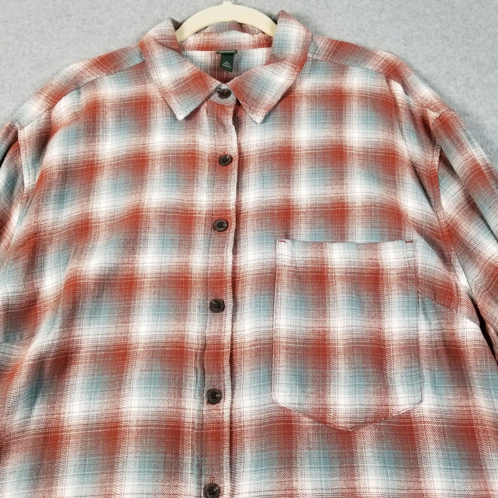 NEW Wild Fable Flannel Shirt Women XXL 2XL Red Blue Plaid Button Up Long Sleeve - Picture 2 of 10
